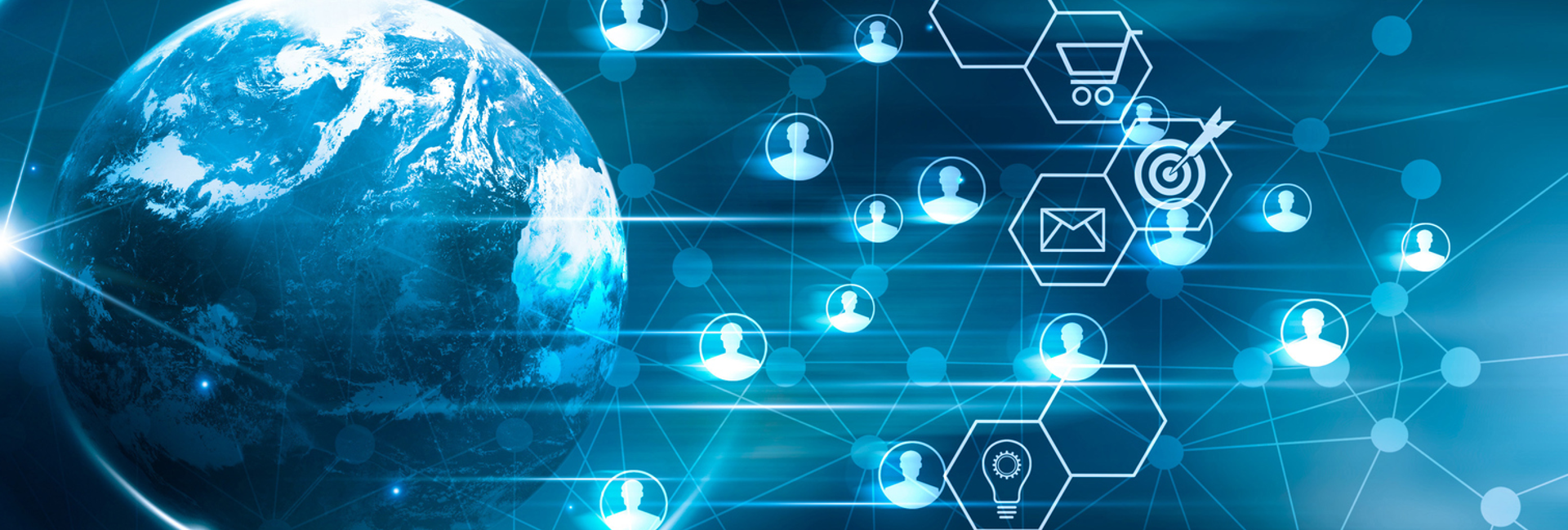 The globe with icons on IT Security, the cloud, email security, and personnel