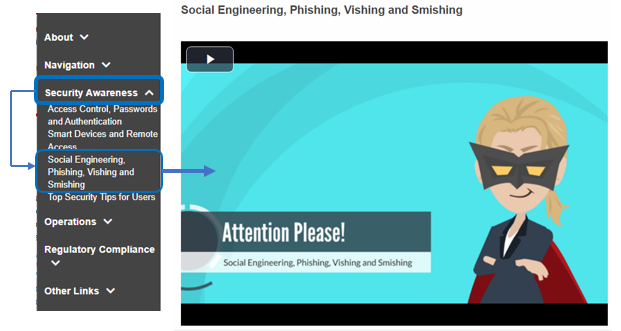 A snapshot of the Policy Management as a Service Security Awareness section highlighting some of the training videos available in the offering