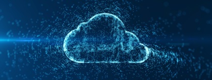 A vector of a PC, laptop, and tablet connecting to a cloud with the words cloud computing written on it