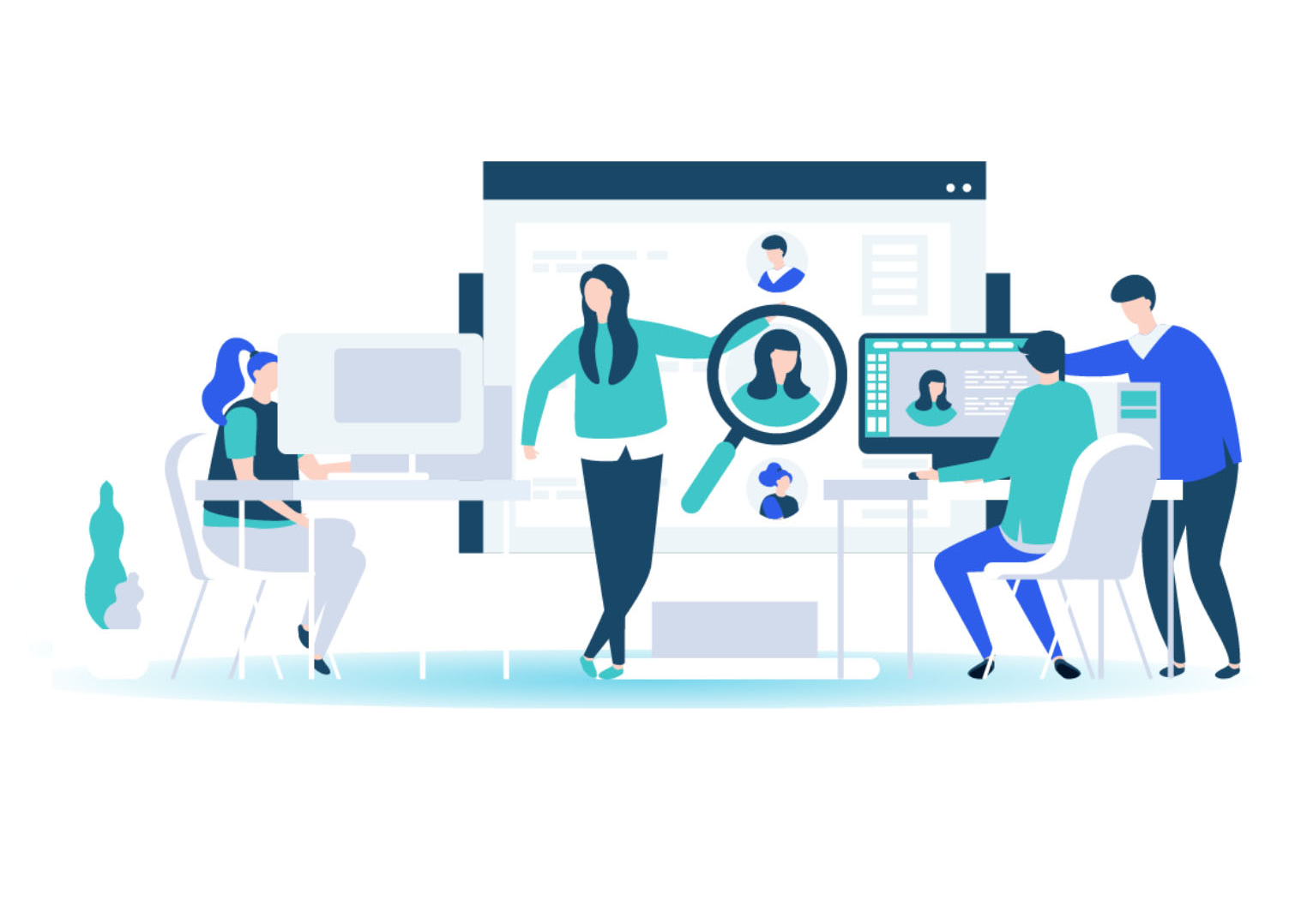 A team of people working on PC's Identifying and categorising their third party information risks