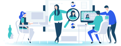 A team of people working on PC's Identifying and categorising their third party information risks