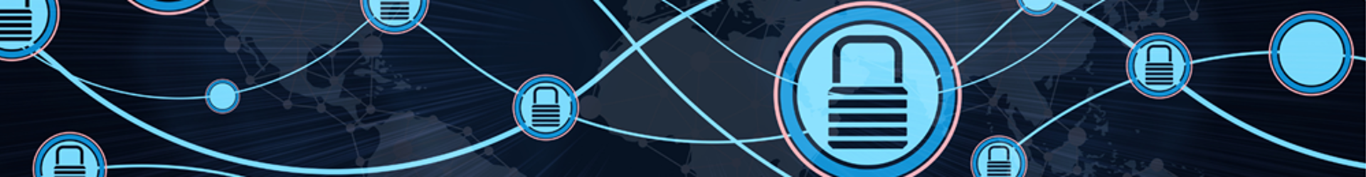 World map with interconnected padlock icons overlay, illustrating cyber security and third-party vendor risk management.